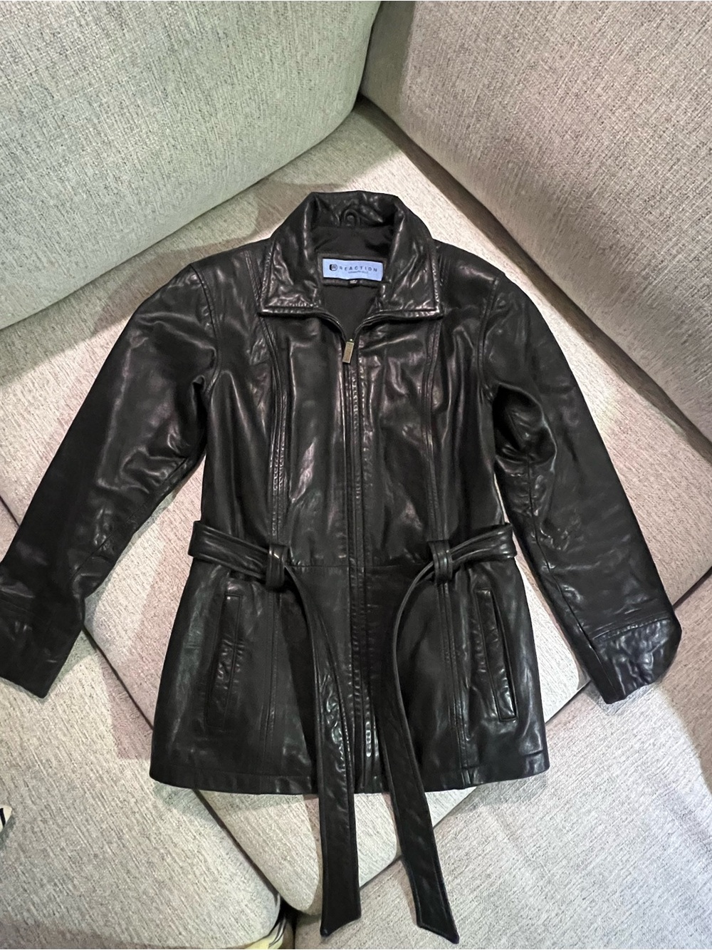 Kenneth Cole Black Leather Belted Jacket